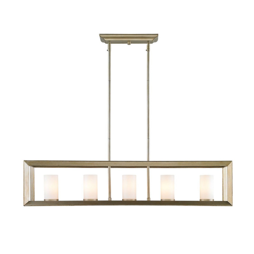 Golden Lighting-2073-LP WG-Smyth - 5 Light Linear Pendant White Gold Opal Gunmetal Bronze Finish